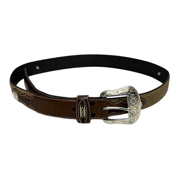 Nocona Western Mens Belt Leather Silver Conchos Brown Size 40 - Picture 1 of 7